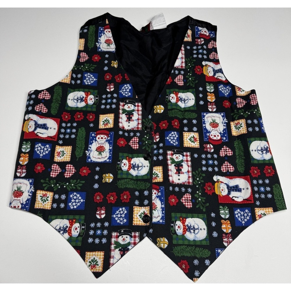 Vintage Vest Womens XL Nutcracker Snowman Holiday Heart Cottage Cotton